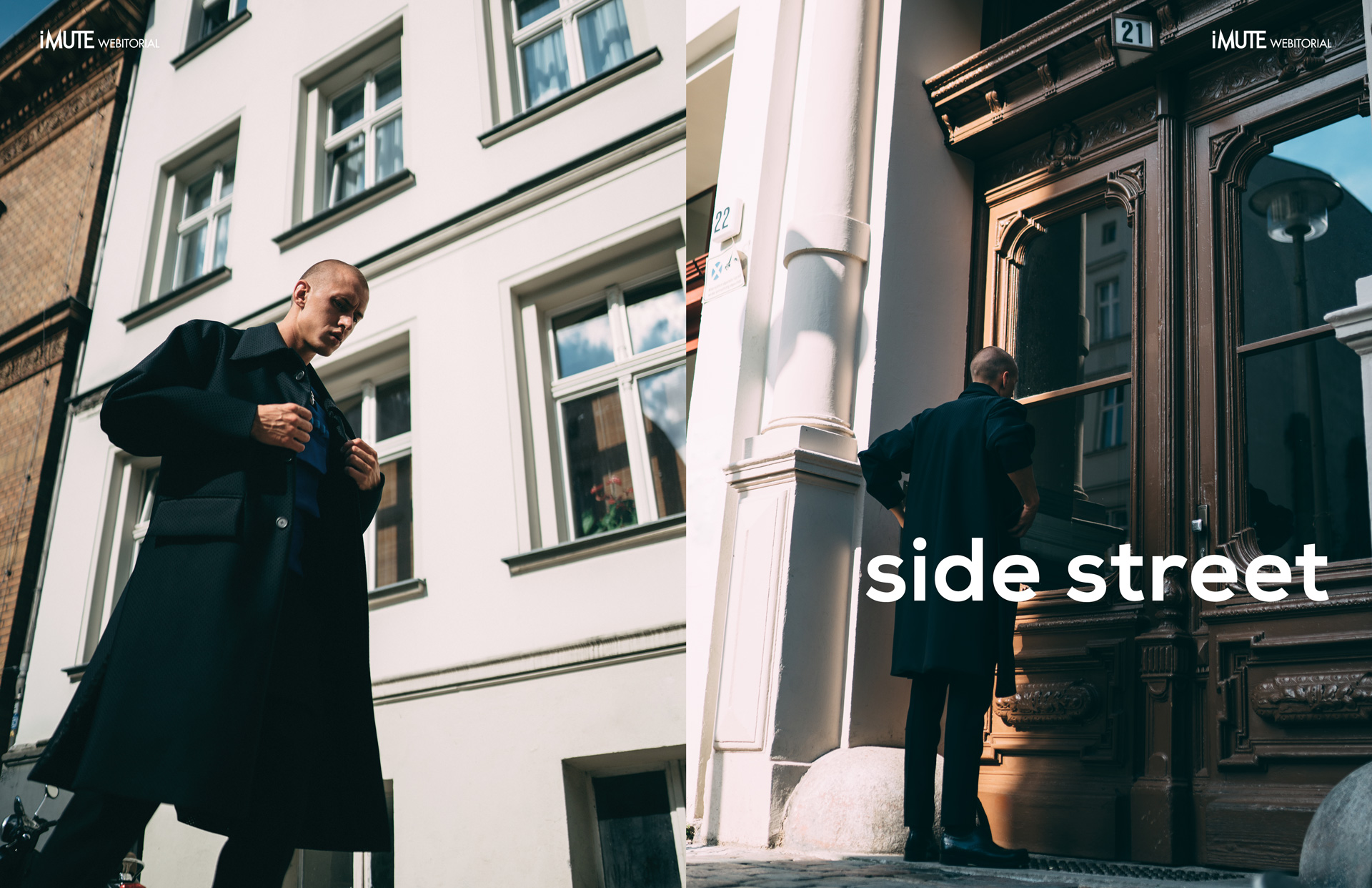 dark matters:pattern coat:side street webitorial for iMute Magazine Designer | Ivan Man Berlin Photographer | Dascha Photography Model | Leon Beitz @ CORE Management