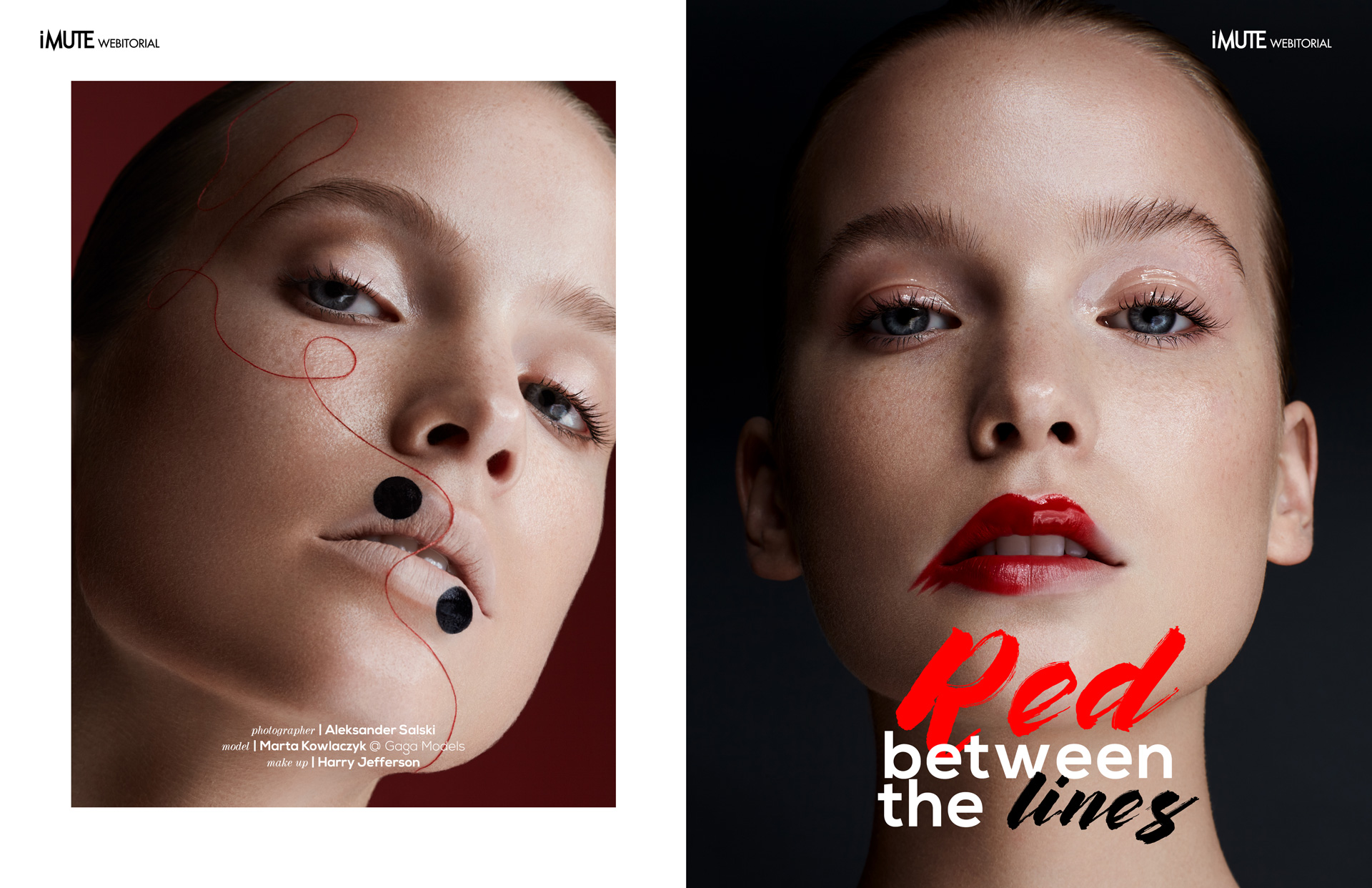 Red between the lines webitorial for iMute Magazine Photographer | Aleksander Salski Model | Marta Kowlaczyk @ Gaga Models Make up | Harry Jefferson