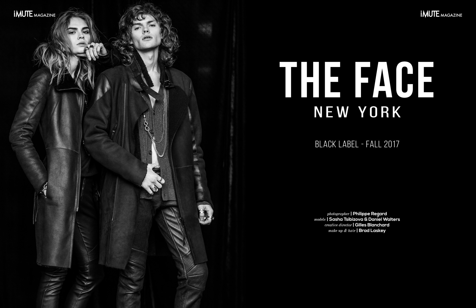 THE FACE New York - Fall 2017 for iMute Magazine Photographer | Philippe Regard Models | Sasha Tsibizova & Daniel Walters Creative Director | Gilles Blanchard Makeup & Hair | Brad Laskey