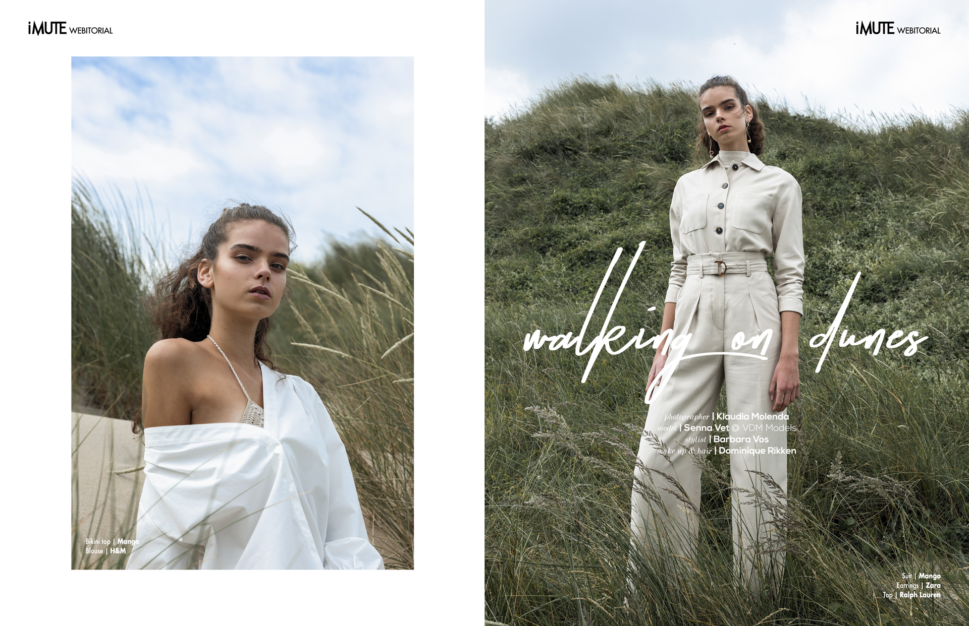 Walking on dunes webitorial for iMute Magazine  Photographer | Klaudia Molenda Model | Senna Vet @ VDM Models Stylist | Barbara Vos Makeup & Hair | Dominique Rikken